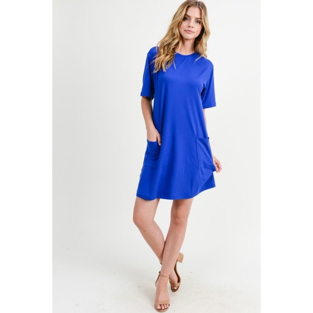 Women's Two Pocket T-Shirt Casual Short Dress BLK - Picture 7 of 8